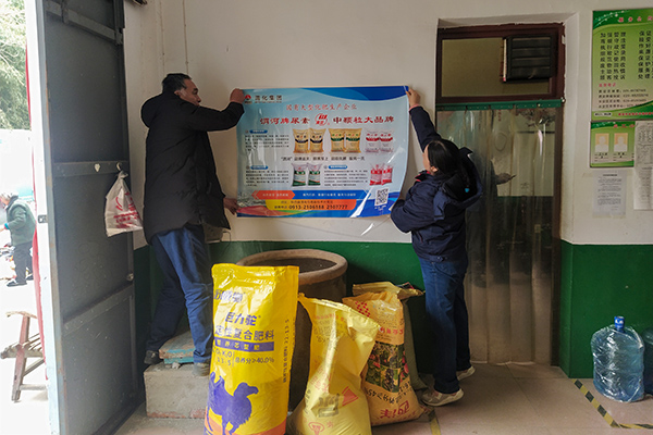 2月7日，尿素销售人员在长安区东大镇农资店内张贴宣传画。(副图）.jpg