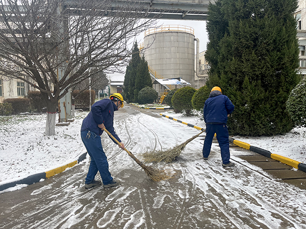 物料车间化工四班班组人员即时清理巡检道路的冰雪地面.jpg